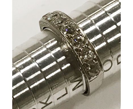 PLATINUM &amp; DIAMOND RING SIZE M-N - 7 DIAMONDS TOTAL - BOXED