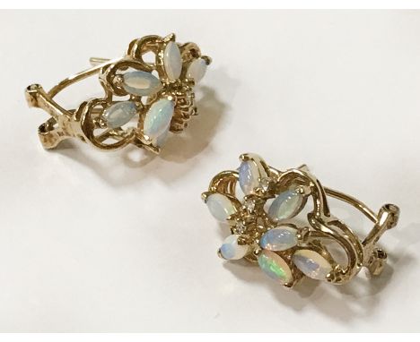 9CT GOLD OPAL &amp; DIAMOND EARRINGS