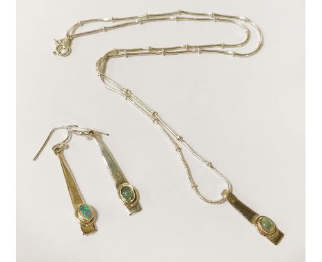 STERLING SILVER OPAL EARRINGS &amp; PENDANT WITH STERLING SILVER CHAIN