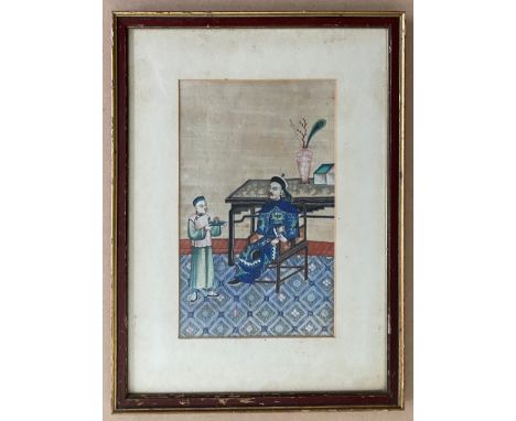 STUDIO OF TINGQUA 1809-1870 WATERCOLOUR ON PITH PAPER ''PORTRAIT OF GOVERNMENT OFFICIAL'' - OVERALL GOOD CONDITION FOR AGE