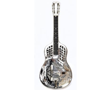 A National Hawaiian 1932 German silver style 4 square neck Tricone resonator guitar, in guitar case (2).