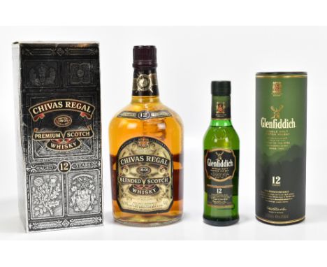 WHISKY; a single bottle of Chivas Regal Premium Scotch whisky aged 12 years, 1.75l, 40%, together with a half bottle of Glenf