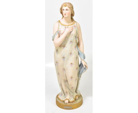 COPELAND; a 19th century parian figure of Beatrice, in rarer gilt and hand painted colourway, on circular base, with impresse
