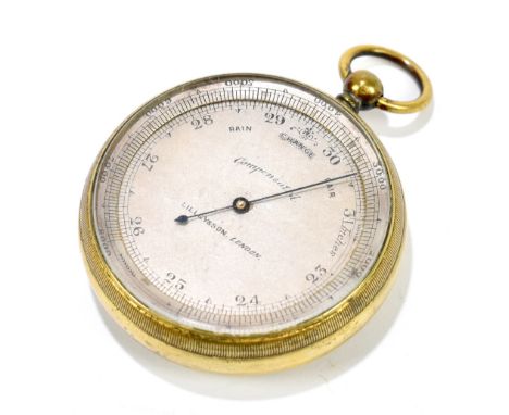 LILLEY &amp; SON OF LONDON; an early 20th century gilt metal cased aneroid pocket barometer with silvered dial, diameter 4.5c