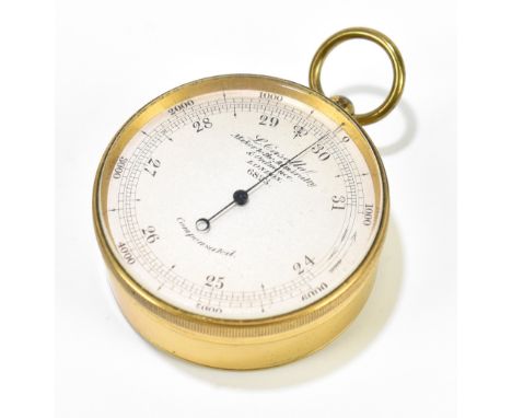 L CASELLA OF LONDON; an early 20th century gilt metal aneroid pocket barometer, with silvered dial no.6823, diameter 5cm, cas