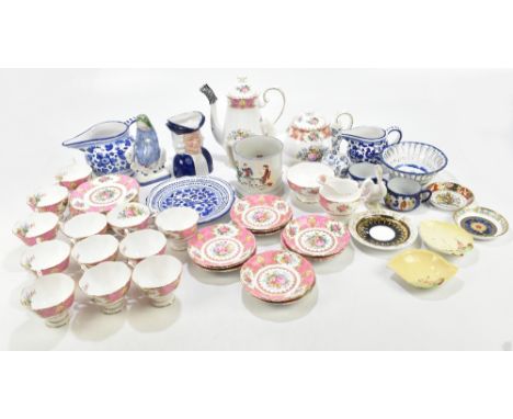 ROYAL ALBERT; a 'Lady Carlyle' pattern part tea service including teapot, hot water pot, twelve cups, and assorted ceramics i