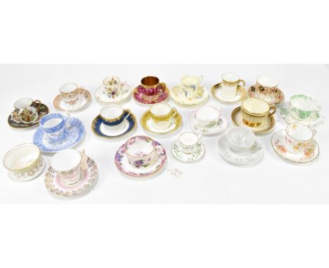 A collection of decorative tea cups, and coffee cans and saucers, to include a Grafton coffee can and saucer decorated with d