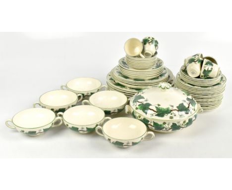 WEDGWOOD; a 'Napoleon Ivy' forty-three piece part dinner service, comprising six twin handled soup dishes and five saucers, s