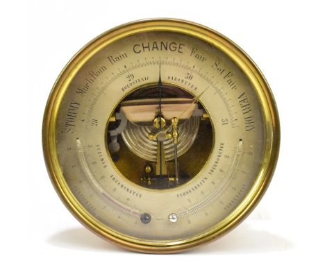 PERTUIS, HULOT &amp; NAUDET; a brass plated cased aneroid barometer with silvered dial, diameter 21cm.Additional InformationW