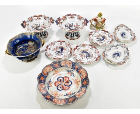 A collection of 19th century and later ceramics including Ironstone 'China Heart' dessert service, a Japanese Imari wall char