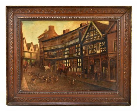HERBERT ST JOHN JONES (1872-1939); 'The Old Crown Inn, Nantwich, about 1868, with the old shops on the square', signed and da