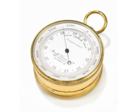 JOSEPH DAVIS &amp; CO OF LONDON; a gilt metal cased combination aneroid pocket barometer and compass, with silvered and part 