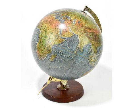 A Danish terrestrial globe lamp, on teak base, height 40cm. 