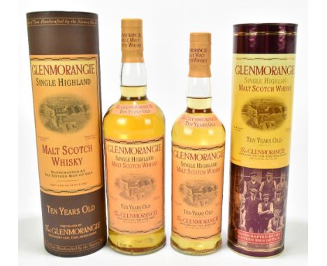 WHISKY; two bottles of Glenmorangie Highland Single Malt Scotch whisky, 10 years old, one bottle one litre, 40%, the second b