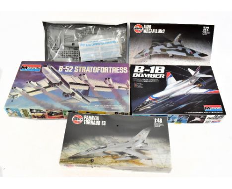 AIRFIX; four model aircraft kits, 09175 1:48 Panavia Tornado F3, 9 09002 1:72 Avro Vulcan, with a Monogram 1:72 scale B-1B Bo