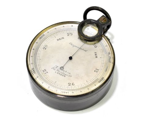 PEARCE OF LONDON; an early 20th century compensated surveyor's barometer, in black lacquered case, diameter 7cm, cased.Additi