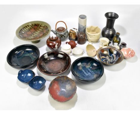 A collection of assorted ceramics including a Prinknash vase, height 24cm, large studio pottery footed bowl, etc.&nbsp;
