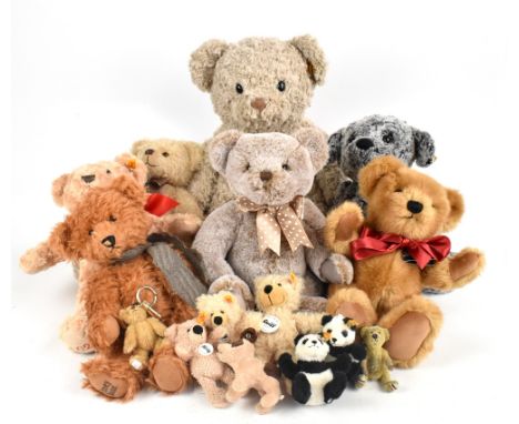 STEIFF; a collection of three teddy bears, including a 2020 bear, with five small size Steiff bears/keyrings, a Witney bear, 