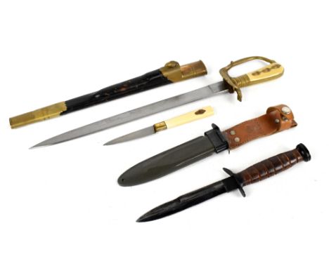 A German hunting dagger, with scabbard, and a US Army knife (2).