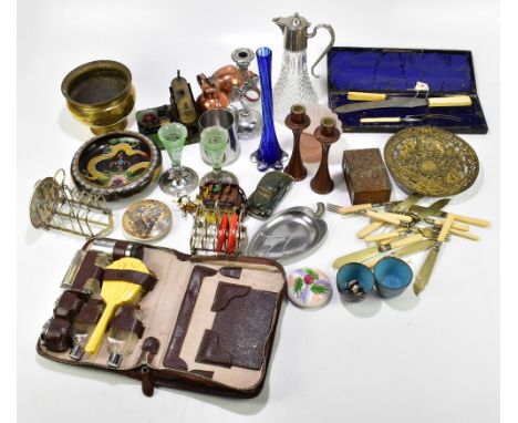 A mixed lot of collectors' items to include EPNS, brass and a model engine, etc.