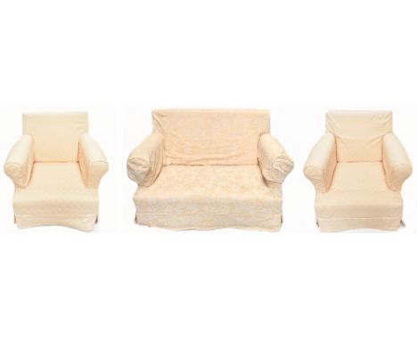 A modern upholstered lounge suite, comprising two seater sofa and two white upholstered armchairs (3).
