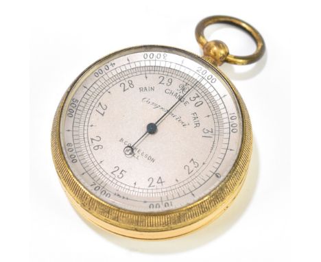 B COOKE &amp; SON OF HULL; an early 20th century gilt metal aneroid pocket barometer, with silvered dial, diameter 45mm, case