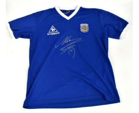DIEGO MARADONA; a 1986 Argentina 'Hand of God' shirt, signed to the front, size large.Additional InformationCreasing and ligh
