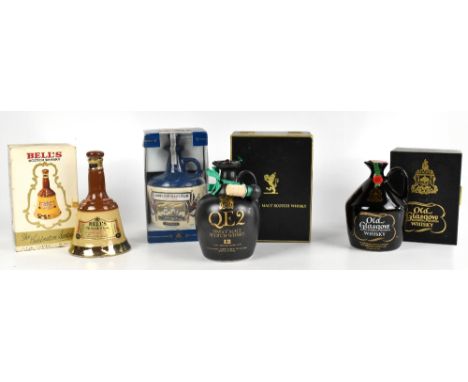 WHISKY; three bottles including QE11 Single Malt Scotch whisky, 12 years old, in stoneware flagon, boxed, one single bottle o