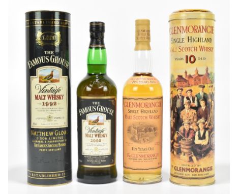 WHISKY; a single bottle of Famous Grouse vintage malt whisky 1992, together with a single bottle of Glenmorangie single Highl