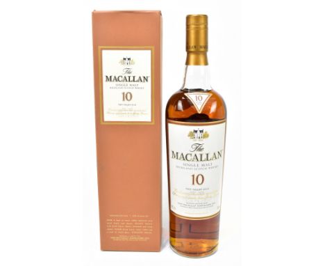 WHISKY; a single bottle of The Macallan Single Malt Highland Scotch whisky, ten years old, 700ml, with cardboard box.