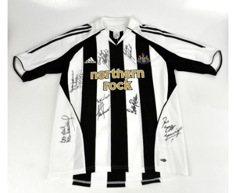 NEWCASTLE UNITED; a home shirt, signed to the front by Keegan, Ferdinand, McDonald, Shearer, Robson, Beardsley and Gascoigne,