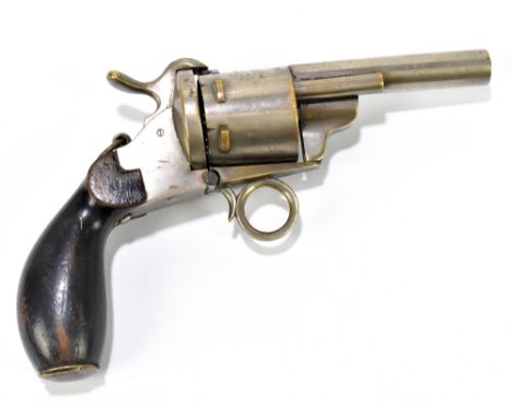 An unusual and novelty etui modelled on a mid-19th century revolver, the trigger action enclosing a mirror and velvet lined s