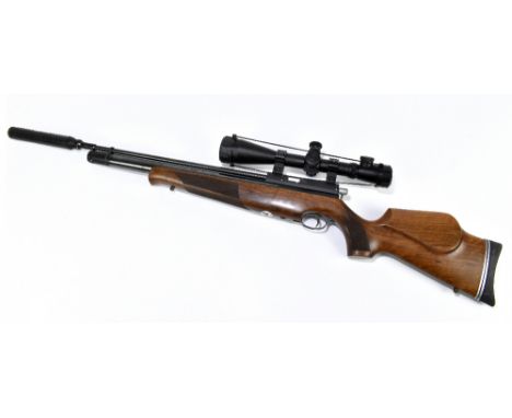 AIR ARMS; an S400 Classic .22 bolt action PCP air rifle, fitted with a silencer, variable zoom telescopic sight and adjustabl