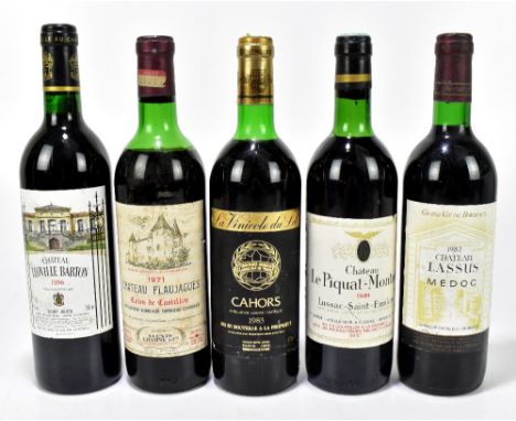 RED WINE; five bottles, comprising 1986 Chateau Léoville Baron, 1982 Chateau Lassus Médoc, 1971 Chateau Flaujagues, 1981 Chat