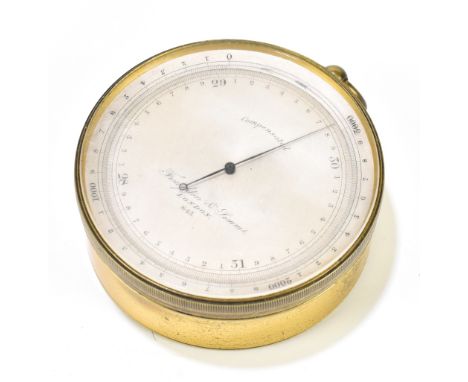 TROUGHTON &amp; SIMMS OF LONDON; a late 19th/early 20th century gilt metal pocket aneroid barometer, with silvered dial no.84
