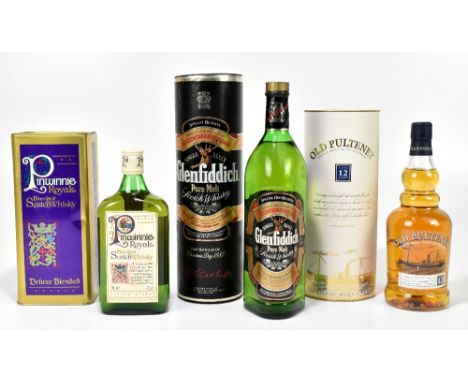 WHISKY; a single bottle Old Pulteney Single Malt Scotch whisky, aged 12 years, 70cl, 40%, together with a single bottle of Gl