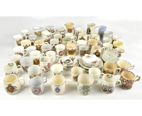 A collection of Queen Victoria and later commemorative cups, saucers, and other items to include a King George &amp; Queen El