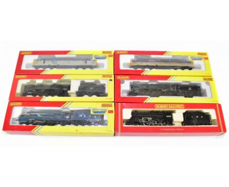 HORNBY; six OO gauge locomotives, comprising R.2083 LMS Class 5 5379, R3359 BR Class 9F Crosti Boiler (weathered), R3289TTS C