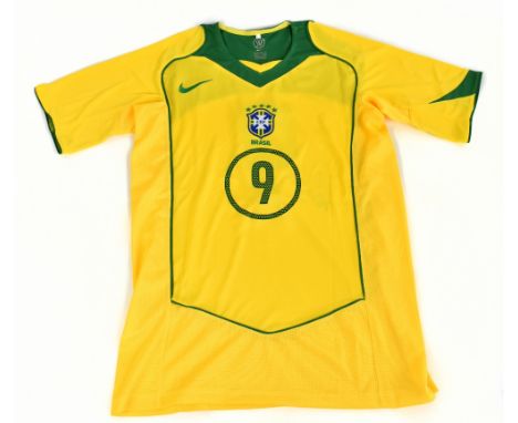 RONALDO LUIS NAZARIO DE LIMA; a 2004 Brazil shirt, signed to the reverse, size XL.&nbsp;Additional InformationCreasing and li