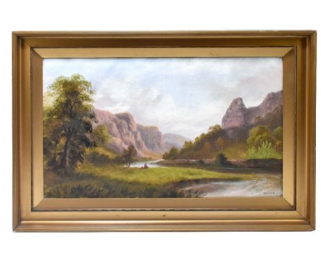 MARTIN M. JACOBI (born 1834); oil on canvas, fisherman sitting beside a river, signed and dated '81 lower right, 30 x 50cm, f