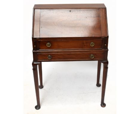 An Edwardian mahogany lady's writing bureau with fall front and two drawers, on tapered legs and pad feet, height 90cm, width