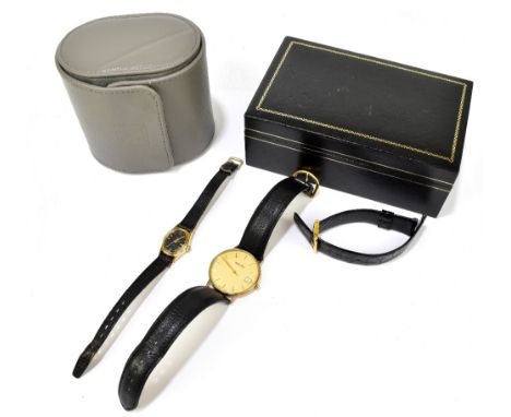 BUECHE GIROD; a gentleman's 9ct gold cased wristwatch, the dial set with batons and subsidiary date aperture, diameter exclud