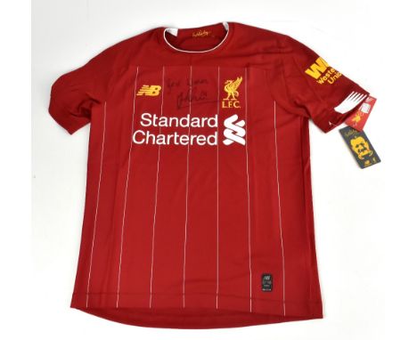 JORDAN HENDERSON; a Liverpool Premier League winners' shirt, signed to the front and inscribed ‘best wishes’, size S.Addition