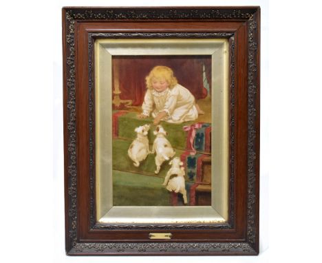 AFTER ARTHUR J. ELSLEY (1860-1952); an overpainted print 'Four Little Scamps', 25 x 16.5 cm, framed and glazed.&nbsp;&nbsp;