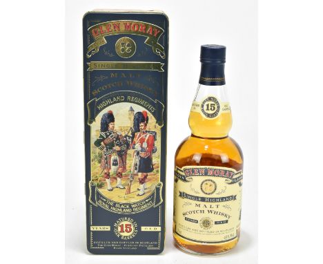 WHISKY; a single bottle of Glen Moray Single Highland Malt Scotch whisky, matured in oak barrels, 15 years old, 75cl, 43%, in