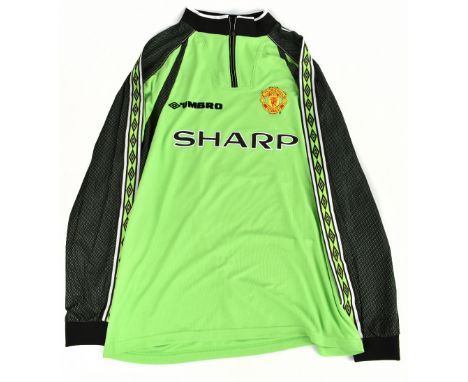 PETER SCHMEICHEL; a Manchester United 1998/1999 goalkeeper's shirt, signed to the reverse and inscribed 'best wishes', size X