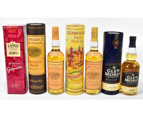 WHISKY; three bottles of single malt whisky comprising Glenmorangie ten year old, 70cl, another bottle of ten year old Glenmo