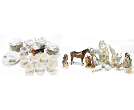 A mixed lot of assorted ceramics including Japanese eggshell porcelain part service, Goebel model of a bird, Beswick model of