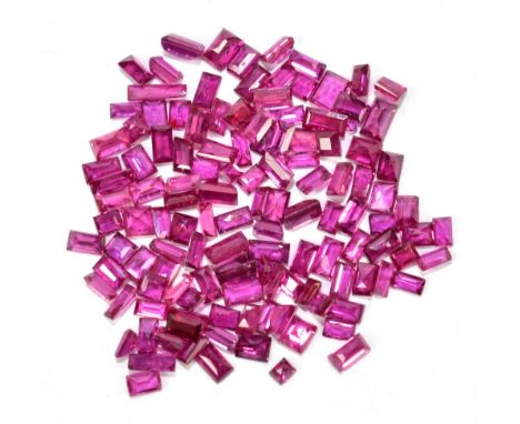 RUBY; a group of baguette facet cut stones totalling 12.64ct.