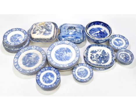 A collection of 19th century and later blue and white, various manufacturers and patterns, including Spode Italian tureen and